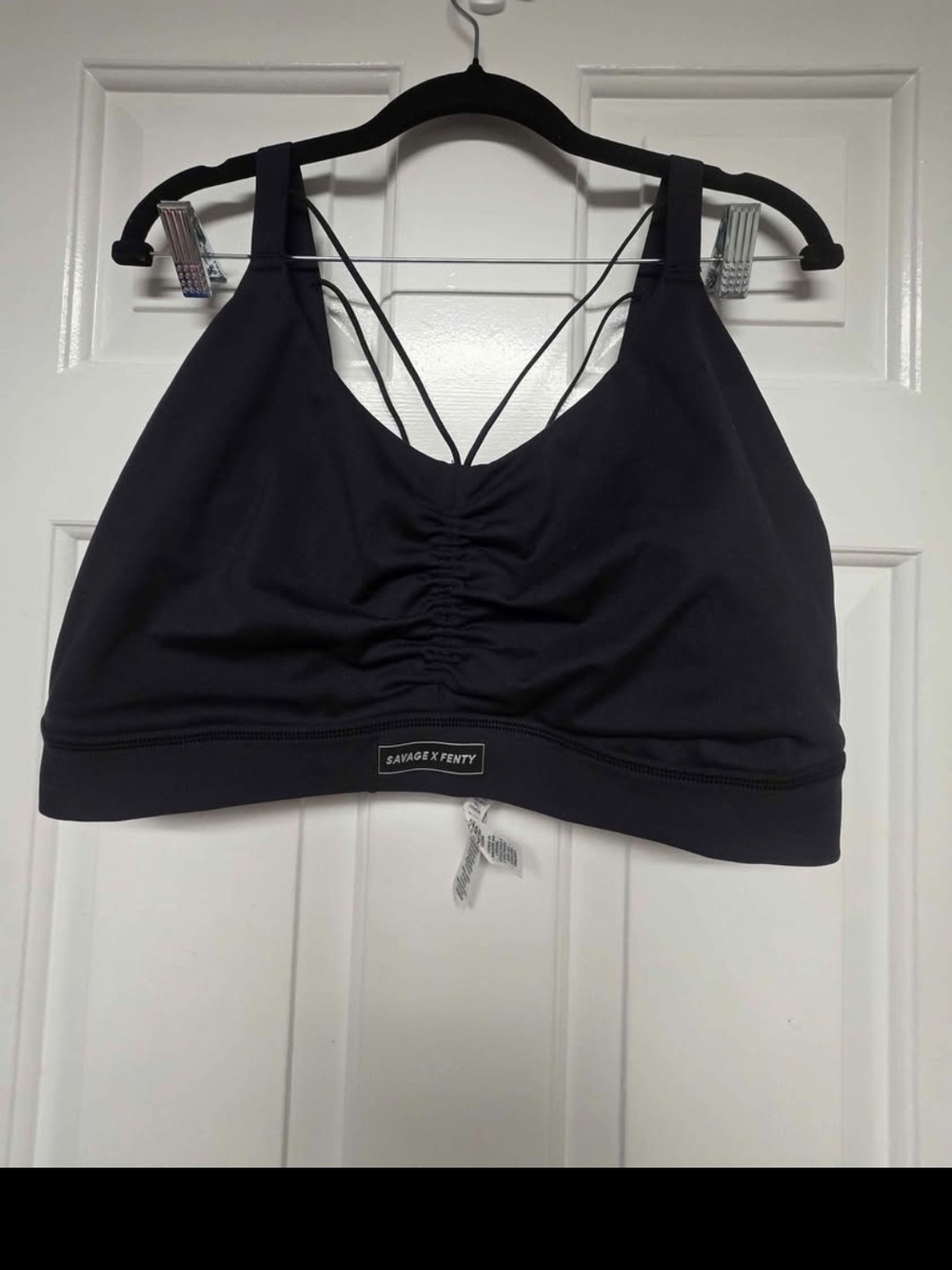 Savage X Fenty Black Ruched Front Strappy-back Sports Bra